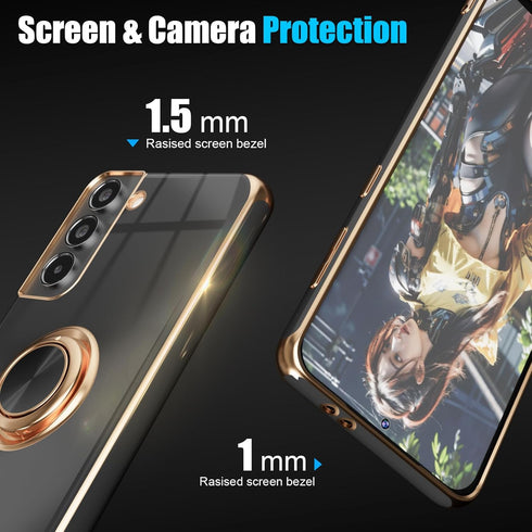 Galaxy S21 Case with Screen Protector, Built-in 360° Rotation Ring Holder Magnetic Kickstand, Soft TPU Shockproof