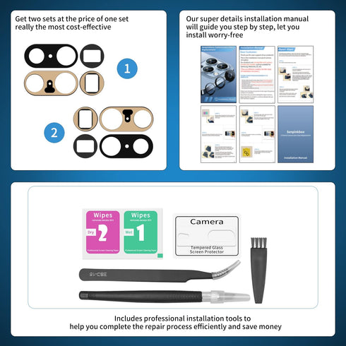 2 Pack Back Rear Camera Lens Glass Replacement for Google Pixel 7 Pro 5G 2022 with Pre-Installed Adhesive, Repair Tool
