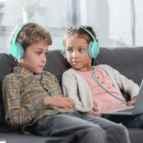 94dB 3.5MM POWMEE Kids Headphones Over-Ear Headphones for Kids/Teens/School with Volume Limited Adjustable Stereo Jack