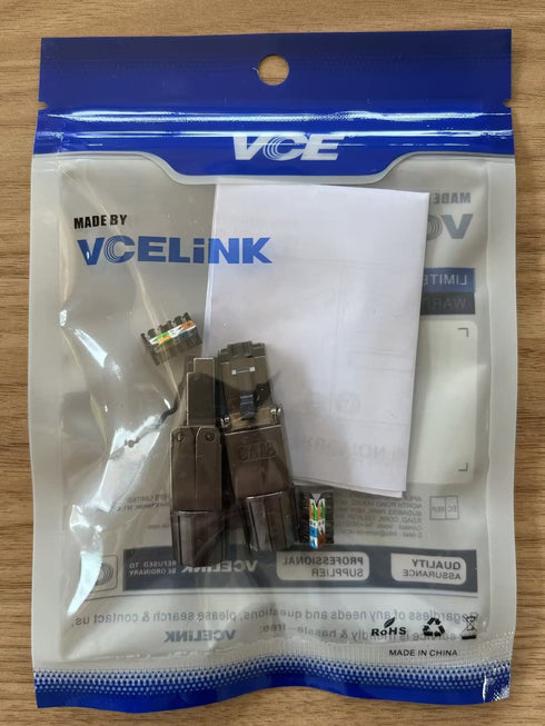 VCELINK Tool Free RJ45 Connectors Cat 8, Shielded Modular Plugs 40 Gbps 2000MHz PoE++, 2-Pack