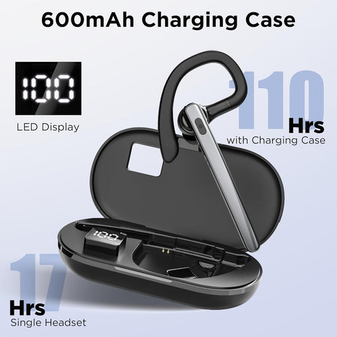 Bluetooth Headset V5.3, Wireless Earpiece with 600mAh Charging Case, 110H Playtime, Hands-Free Headset for Cell Phone