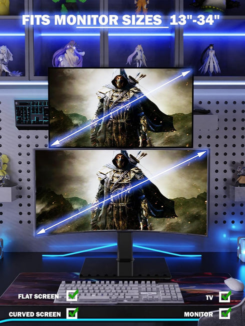 Dual Monitor Stand - Vertical Stack Screen Free-Standing Riser Fits Two 13 to 34 Inch Screens, Height Adjustable