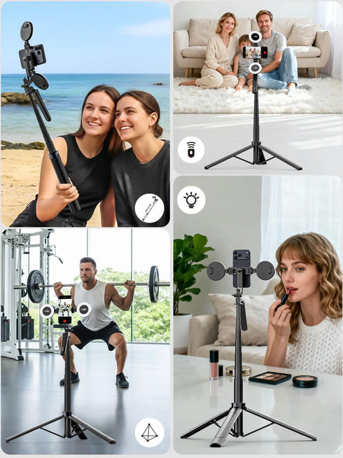 USKEYVISION 70" 360 Recording/Photography(UT-02) Multifunctional Phone Tripod for iPhone with Light, Extendable Selfie