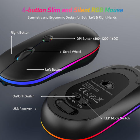 Wireless Keyboard and Mouse Combo with Backlit, 2.4G Full Size Ergonomic Keyboard with Light Up Letters, Rechargeable
