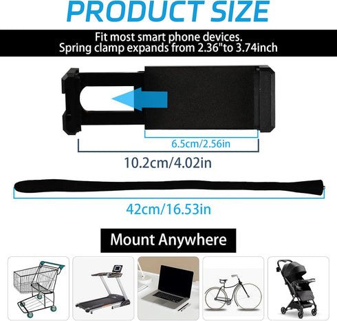 Stroller Phone Holder Portable Cell Phone Seat Stroller Phone Mount with Non-Slip Flexible Arm Flexible Phone Holder Stroller Accessories for Treadmill Spin Bike Shopping Cart Car Kitchen
