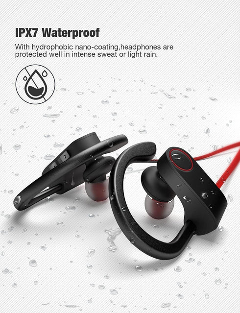 Otium Bluetooth Headphones - Wireless Earbuds IPX7 Waterproof Sports Earphones with Mic, 15 Hour Battery