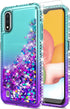 STARSHOP Compatible with Samsung Galaxy A01 Phone Case, Liquid Floating Glitter Quicksand Bling Cover with Tempered