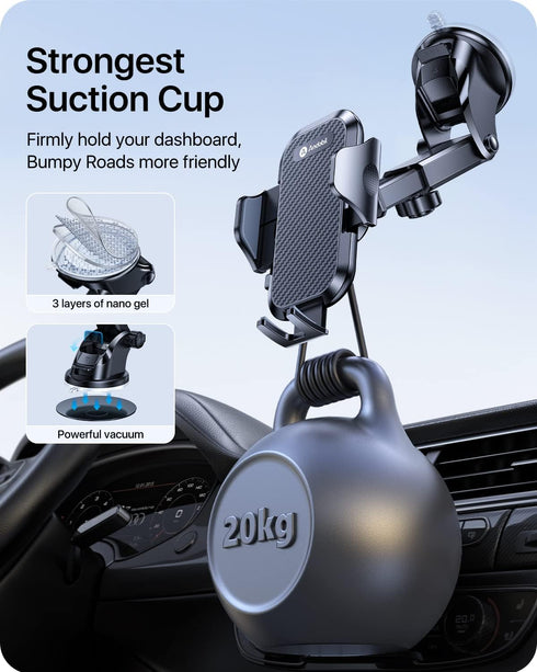 andobil Phone Mount for Car, Military-Grade Holder for Dashboard, Windshield, Vent, Fits iPhone 15 and Samsung S24