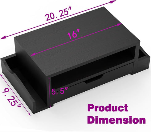 Simple Trending Monitor Stand Riser and Wood Desk Organizer with Drawer and Pen Holder for Laptop, iMac (Black)