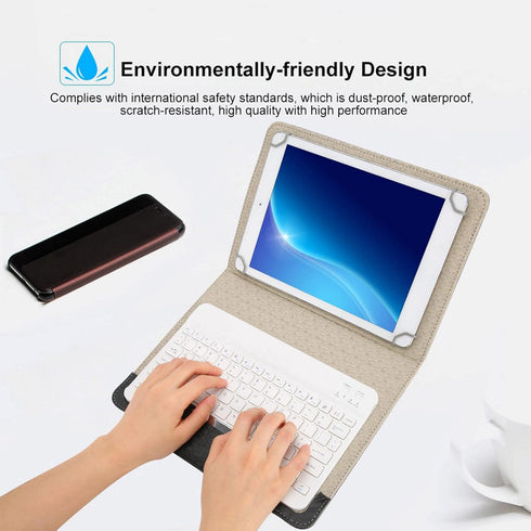 Bluetooth Wireless Keyboard with PU Case Cover for Android/iOS Smartphones, 10 Inch Keyboard Cover Set for Tablets