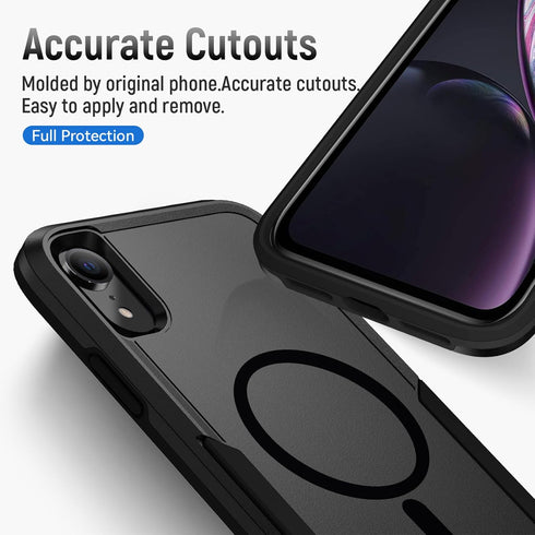 Strong Magnetic Heavy Duty Case for iPhone XR, Military Grade Drop Tested, 6.1 inch, Black