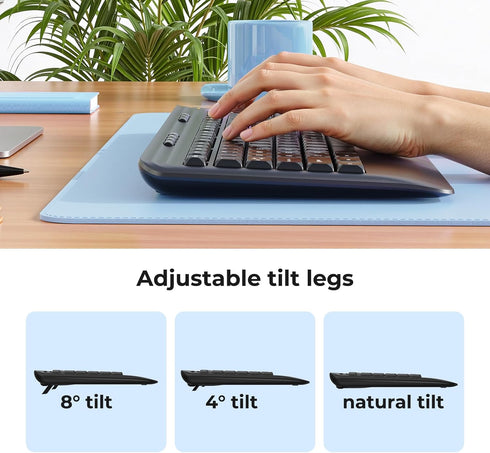 KOPJIPPOM 2.4GHz Silent Wireless Keyboard and Mouse Combo - Keyboard with Large Print Cover, Full-Sized Ergonomic