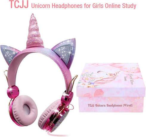 Unicorn Kids Headphones for Girls, Wired Headphones with Adjustable Headband, 3.5mm Jack, Over-On Ear Headset