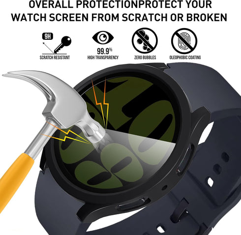 Suoman 2-Pack Waterproof Case for Samsung Galaxy Watch 6 44mm, Hard PC Bumper with Tempered Glass Screen Protector