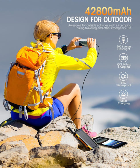 Mregb 42800mAh, Pack 5V3.1A 3.0 Solar Charger Power Bank Portable Charger, Solar Power Bank,External Battery Qc Fast