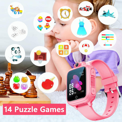 Kids Smart Watch for Girls Boys, 14 Puzzle Games, MP3 Music Video Player, Alarm Clock, Camera, Voice Video Recorder,