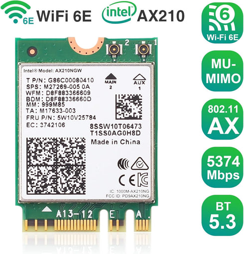 EDUP WiFi 6E Wireless Card Intel AX210 NGW Bluetooth 5.3 5400Mbps Tri-Band 2.4Ghz/5Ghz/6Ghz Network Adapter for Laptop Support Windows 10/11 (64bit) M.2/NGFF