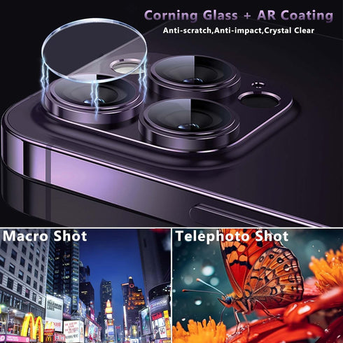 Meikobuly Camera Lens Protector for iPhone 14 Pro/Pro Max - Purple, Metal Ring, Strong Drop Protection, Tempered Glass.