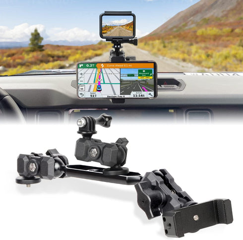 Bronco Phone Mount with Camera Mount, 360° Adjustment Metal Dashboard Cell Phone Mount for Ford Bronco 2021+