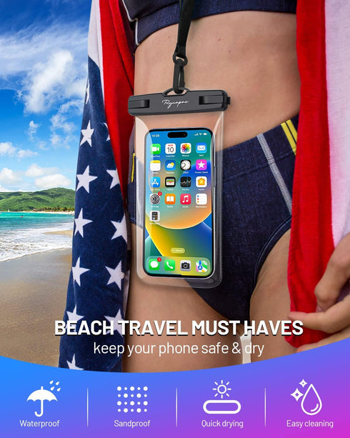 Waterproof Phone Pouch Bag - 7.5in Case for iPhone 15 Pro Max, Galaxy S23, Pixel 7a - Beach Travel Essential with