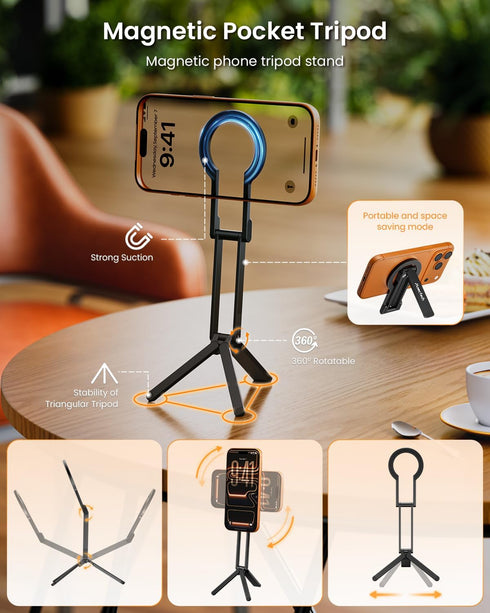 Maectech Magnetic Phone Tripod Smartphone Stand for Magsafe Tripod Phone Mount Selfie Stick for iPhone for Magsafe
