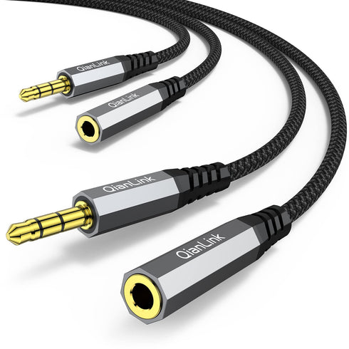 QianLink Headphone Extension Cable, 2-Pack 6.6ft 3.5mm Male to Female Aux Adapter for Headset, Smartphones