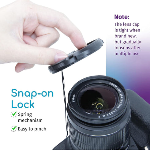 52MM Snap-On Front Lens Cap Cover for Canon, Nikon, Sony, Pentax All DSLR Lenses