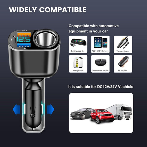 USB C Car Charger, Cigarette Lighter Dual USB Type C PD 30W & QC3.0 Fast Charger Adapter for iPhone 15 Pro Max Plus 14