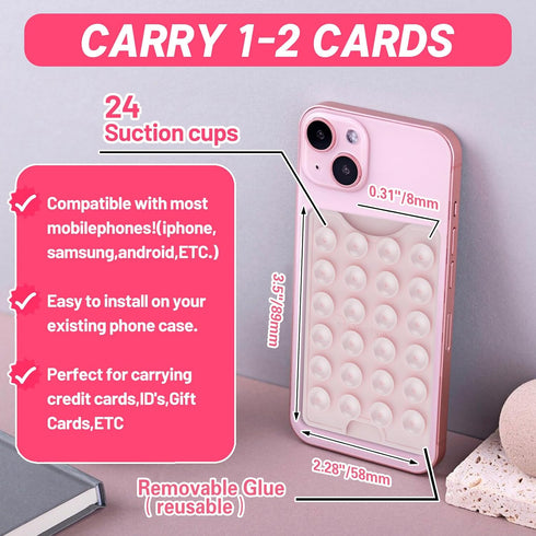 Silicone Suction Phone Case Mount,Non Slip Suction Cup Phone Mount,Phone Wallet,Hands-Free Phone Accessories Holder for Selfies and Videos,Phone Suction Grip with Wallet,Chalk Pink.