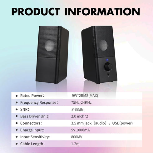 H21 Classic Computer Speakers for Desktop PC, USB-Powered Gaming Speaker with 3.5mm Aux for Laptop/Tablets/Phone (Black)
