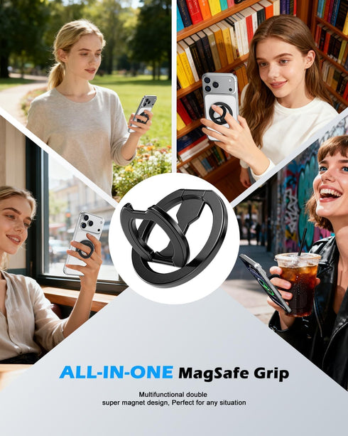 CloudValley 4-in-1, 17/16-12 for Magsafe Phone Grip Holder - Adjustable Dual-Sided Magnetic Finger Ring Stand
