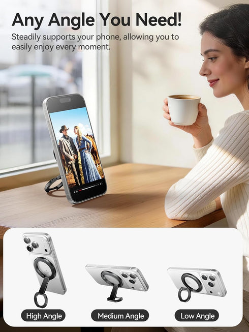 tounee N52 17 16 15 14 Double-Sided Magnetic Phone Ring Holder Compatible with MagSafe, Strong Magnet Grip & Foldable