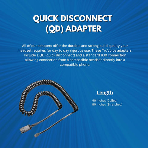 TruVoice U10P-S Adapter for Plantronics and TruVoice Quick Disconnect Headsets - RJ9 Jack Compatible with Yealink