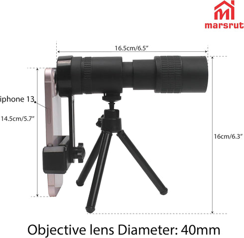 Marsrut 4K 10-300x40mm Zoom Lens for iPhone Android, Compact Monocular Telescope Mini for Stargazing Space Lover Night