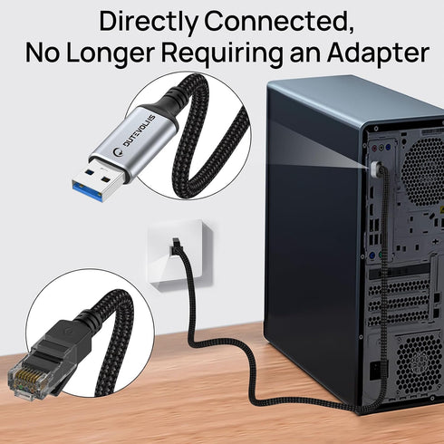 5 3.0 RJ45 10 11 USB to Ethernet Cable FT, USB A to Male Nylon Adapters, Gigabit Directly Connected, Compatible