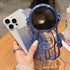 Astronaut Hidden Stand Phone Case for iPhone 13,Cute 3D Astronaut Lens Camera Protection Kickstand Luxury Glitter Bling Soft TPU Protector with Mirror Metal Chain for Women Blue