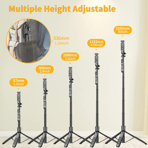 61" Selfie Stick Tripod, All in One Extendable Phone Tripod Stand with Wireless Remote for iPhone and Android