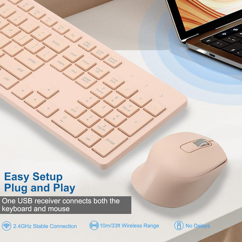 Wireless Keyboard and Mouse Combo - Quiet 2.4G Full-Size Keyboard & Ergonomic Mouse for Windows, Mac Desktop/Laptop,