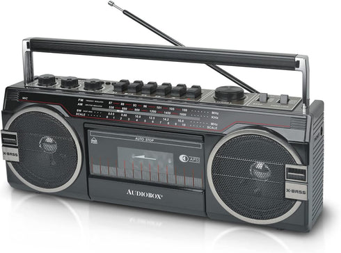 Audiobox Retrobox Bluetooth Boombox Speaker - 2 Way Boombox System with AM/FM/SW Radio,