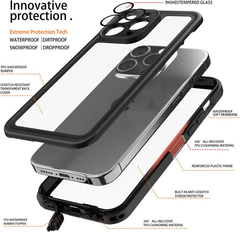 inkolelo iPhone 15 Pro Waterproof Case, Built-in Screen Full-Body Protector with Floating Strap, IP68 Waterproof Case -