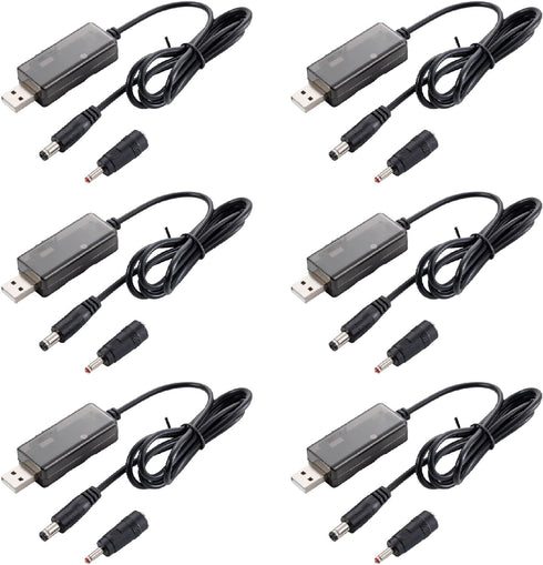hiBCTR 6 Packs USB Boost Converter Cable, DC 5V to 9V/12V, 5.5x2.1mm/3.5x1.35mm, USB