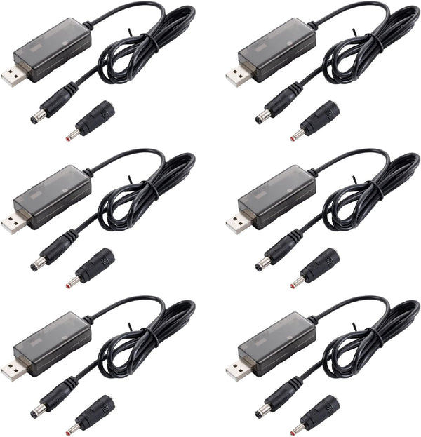hiBCTR 6 Packs USB Boost Converter Cable, DC 5V to 9V/12V, 5.5x2.1mm/3.5x1.35mm, USB