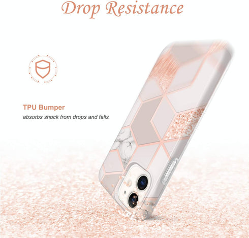 JAHOLAN Bling Glitter Sparkle Case for iPhone 12 Mini, Marble Design Clear Bumper TPU Soft Rubber Silicone Cover, 5.4