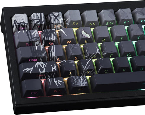 Tsungup PBT Keycaps - Side Printed 135 Keys Bamboo Sea Custom Keycaps, Gradient Grey Shine Through for Cherry MX