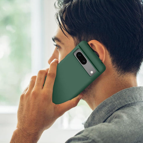 Amzpas Silicone Phone Case for Google Pixel 7, Soft Anti-Scratch Shockproof Protective Cover for Men Women - Dark Green
