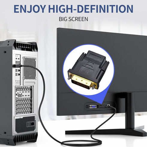 DVI to HDMI Adapter, Bidirectional DVI (DVI-D) to HDMI, Male to Female, 2-Pack, Gold-Plated for Computer, Projector