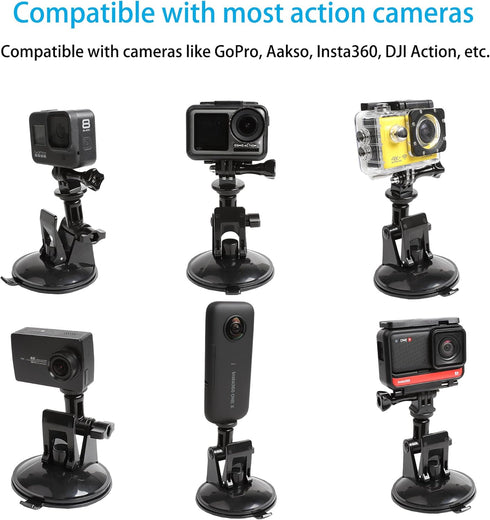 PellKing Action Camera Suction Cup Mount with Adhesive Pad for Vehicle Windshield & Dashboard, Compatible with GoPro