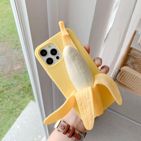 Yatchen 3D 14 Cute Cartoon Case Compatible with iPhone Pro Max,Unique Funny Banana Design Soft Decompression Silicone