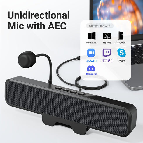 INGA Computer Speakers with Detachable Mic, Plug and Play Desktop Speakers, One-Touch Mute Microphone, Stereo & Bass