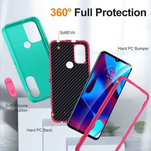 3-Layer Military Grade Protective Case for Moto G Play 2023, with Kickstand, Shockproof Cover for Motorola Moto G Play